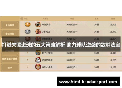 打进关键进球的五大策略解析 助力球队逆袭的致胜法宝